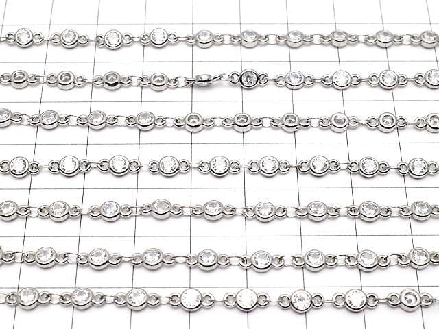 Silver-colored chain with CZ round faceted metal parts, 10cm.