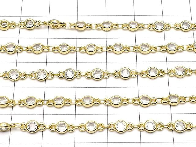 Gold-colored chain with CZ round faceted metal parts, 10cm.