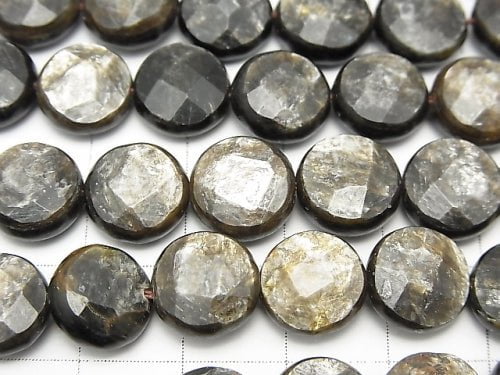 Moscovite Faceted Coin 10x10x5mm half or 1strand beads (aprx.15inch/36cm)