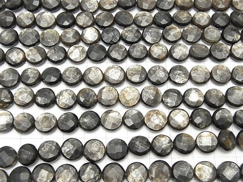Moscovite Faceted Coin 10x10x5mm half or 1strand beads (aprx.15inch/36cm)