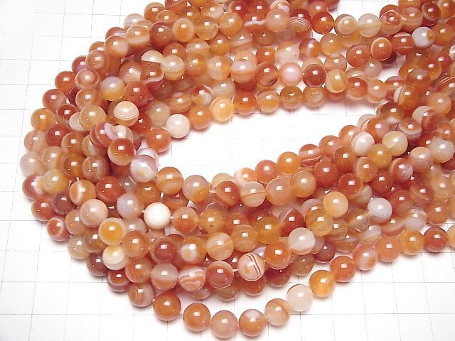 Karnelian, Sardonyx AAA- (Rote-Augen-Achat) Runde 8mm 1-Strang-Perlen (ca. 15 Zoll / 37 cm)