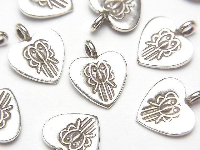 Karen Silver Heart Ornament Charm 14x11x1.5mm 1pc