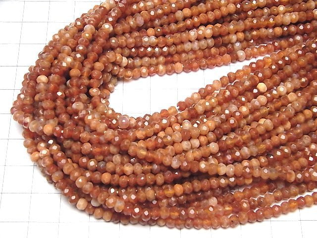 Feuerachat facettierte Knopf-Rondelle 4 x 4 x 3 mm halb oder 1 Strang-Perlen (ca. 15 Zoll / 38 cm)