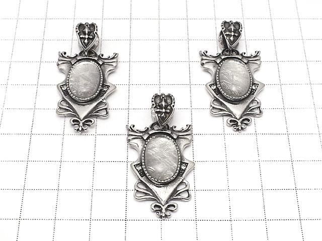 Meteoriten (Muonionalusta) Design mit Zargenfassung ovaler Anhänger 35x22mm 1 Stück