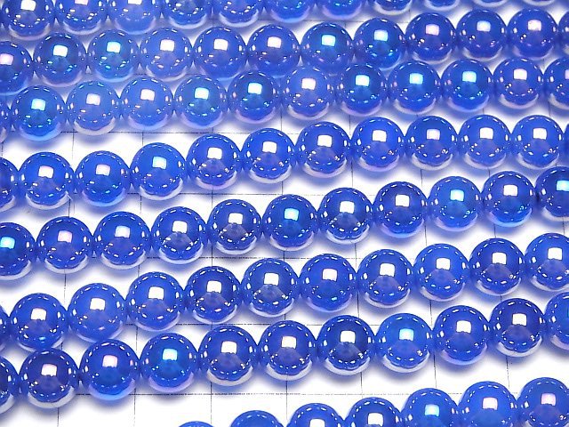 Flash, blaue Chalcedonfarbe Rund 8mm 1 Strang Perlen (ca. 15 Zoll / 38 cm)