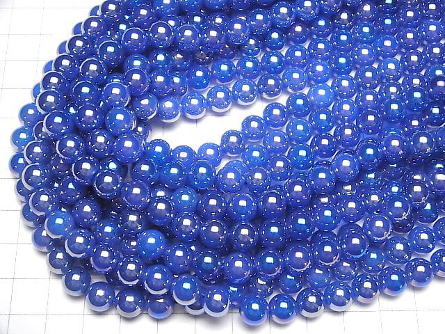 Flash, blaue Chalcedonfarbe Rund 8mm 1 Strang Perlen (ca. 15 Zoll / 38 cm)