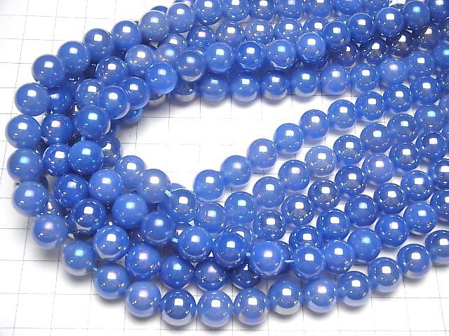 Flash, blauer Chalcedon Rund 10mm halbe oder 1 Strang Perlen (ca. 15 Zoll / 37 cm)
