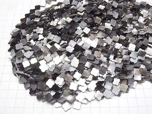 Hochwertige schwarze Muschel (Schwarze Lippen-Auster) AAA Blumenmotiv 10x10mm halb oder 1 Strang Perlen (ca. 15 Zoll/36 cm)