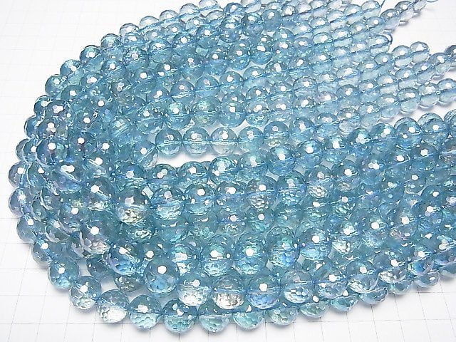 Aqua Aura Kristallquarz 128 Facettiert Rund 12mm 1/4 oder 1Strang Perlen (ca. 15 Zoll / 38 cm)