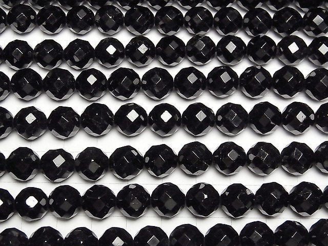 Schwarzer Turmalin AAA 64 Facettiert Rund 10mm 1/4 oder 1Strang Perlen (ca. 15 Zoll / 38 cm)