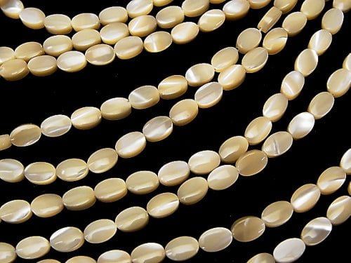 Perlmutt MOP Beige Oval 6x4mm 1Strang Perlen (ca. 15 Zoll / 37 cm)