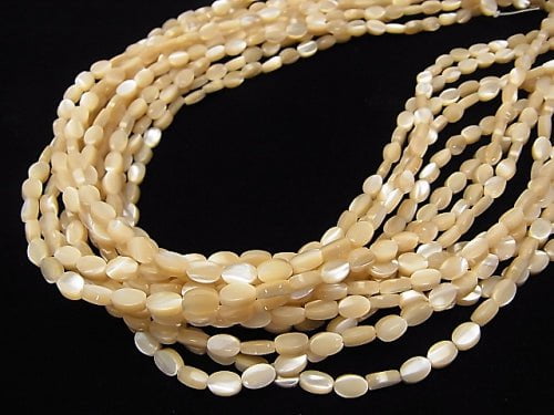 Perlmutt MOP Beige Oval 6x4mm 1Strang Perlen (ca. 15 Zoll / 37 cm)