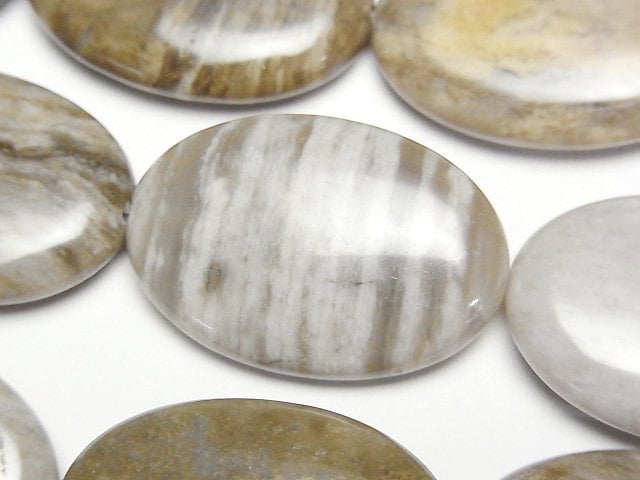 銀葉碧玉橢圓形 30x20mm 半串或 1 串珠子 (約 13 英吋/32 公分)
