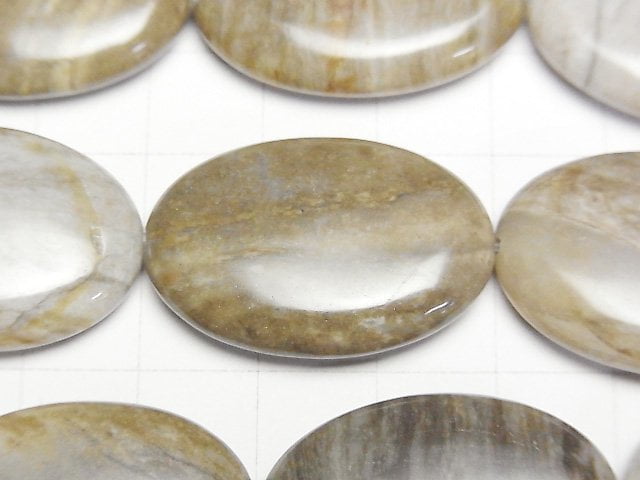 銀葉碧玉橢圓形 30x20mm 半串或 1 串珠子 (約 13 英吋/32 公分)