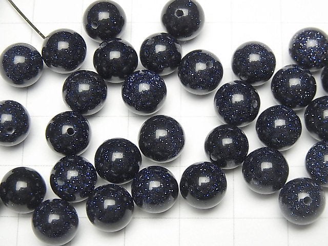 Blauer Goldener Sandstein halb durchbohrtes Loch Runde 6 mm, 8 mm, 10 mm 10 Stück