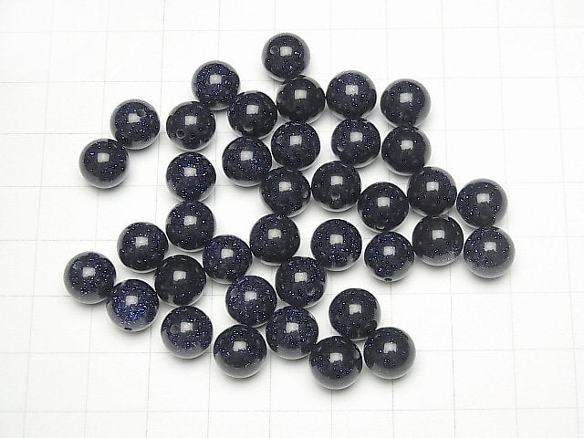 Blauer Goldener Sandstein halb durchbohrtes Loch Runde 6 mm, 8 mm, 10 mm 10 Stück