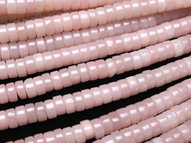 粉紅皂石 AAA- 扁圓 (Heishi) 4x4mm 1串珠子 (約15英吋/38公分)