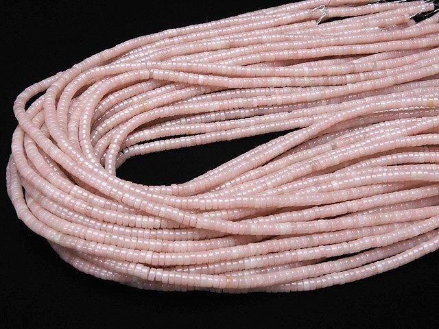 粉紅皂石 AAA- 扁圓 (Heishi) 4x4mm 1串珠子 (約15英吋/38公分)