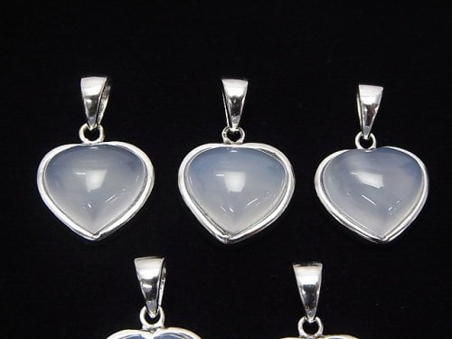 Naturfarbener blauer Chalcedon AAA Herzanhänger 14 x 14 x 7 mm Silber 925
