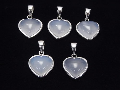 Naturfarbener blauer Chalcedon AAA Herzanhänger 14 x 14 x 7 mm Silber 925