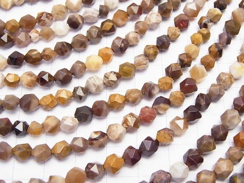 1strand $11.79! Petrified Wood Opalite 24Faceted Round 6mm 1strand beads (aprx.15inch/37cm)