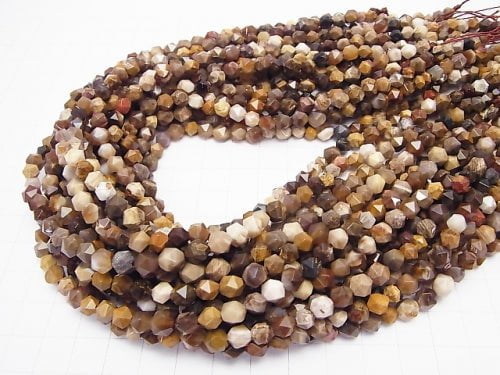 1strand $11.79! Petrified Wood Opalite 24Faceted Round 6mm 1strand beads (aprx.15inch/37cm)