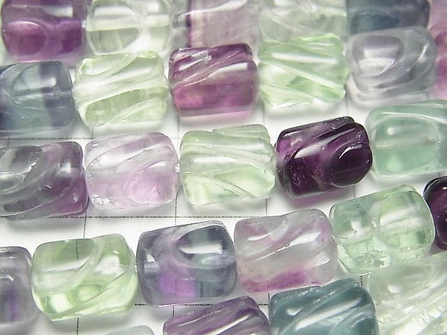 Mehrfarbiger Fluorit AAA- Geformte Röhre 10x8x8mm halb oder 1Strang Perlen (ca. 15 Zoll / 37 cm)