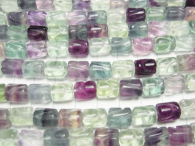 Mehrfarbiger Fluorit AAA- Geformte Röhre 10x8x8mm halb oder 1Strang Perlen (ca. 15 Zoll / 37 cm)