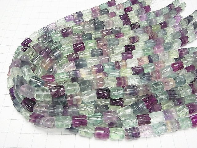 Mehrfarbiger Fluorit AAA- Geformte Röhre 10x8x8mm halb oder 1Strang Perlen (ca. 15 Zoll / 37 cm)