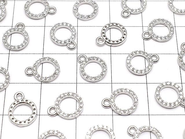Metal CZ Charm Circle 10x8mm Silver Color 3pcs
