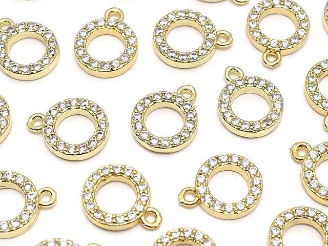 Metal CZ Charm Circle 10x8mm Gold Color 3pcs
