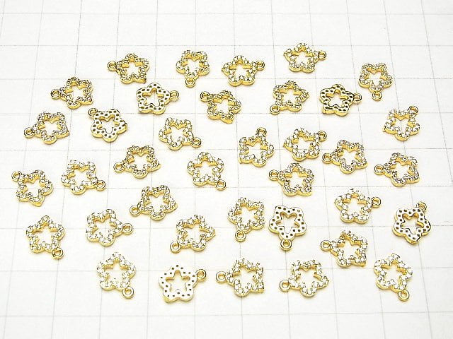 Metal Parts charm with CZ crystal, flower design, 10x8mm, gold color, 3 pieces