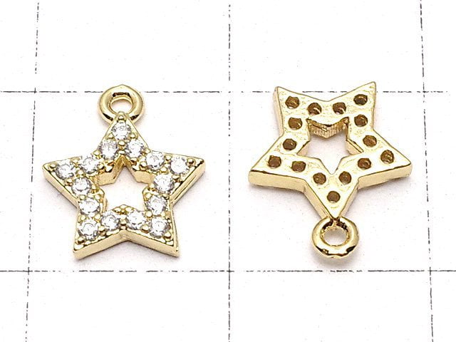 Charm Stern mit Metallteilen CZ 10 x 8 mm Goldfarbe 3 Stück