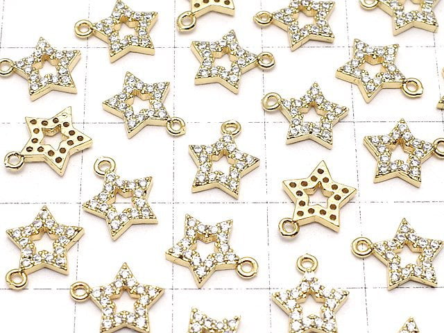 Charm Stern mit Metallteilen CZ 10 x 8 mm Goldfarbe 3 Stück