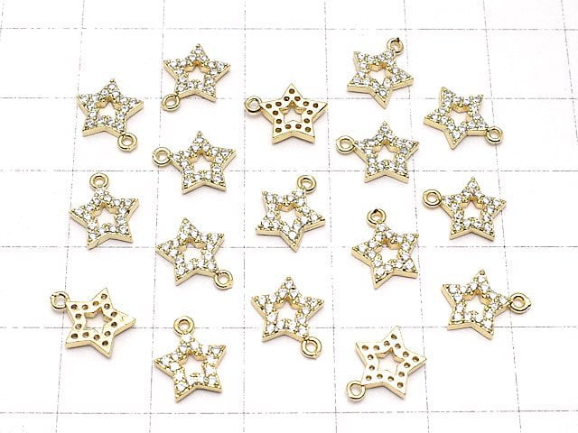 Charm Stern mit Metallteilen CZ 10 x 8 mm Goldfarbe 3 Stück