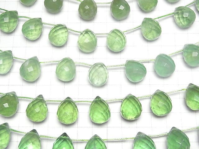 Grüner Fluorit AAA- Facettierter Tropfen 20x15x15mm halb oder 1strang Perlen (ca. 6 Zoll / 16 cm)