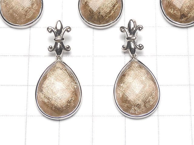Meteorite w/Fleur Bail Pear shape Pendant 20x15x6mm Pink Gold Silver925