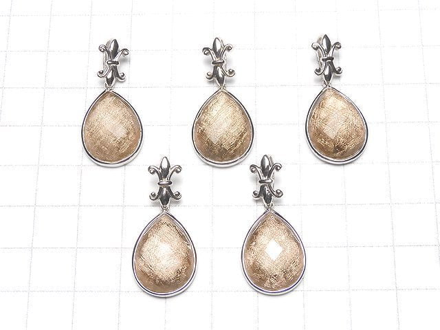 Meteorite w/Fleur Bail Pear shape Pendant 20x15x6mm Pink Gold Silver925