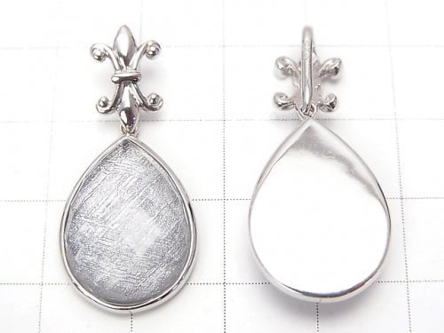 Meteorite w/Fleur Bail Pear shape Pendant 20x15x6mm Silver925