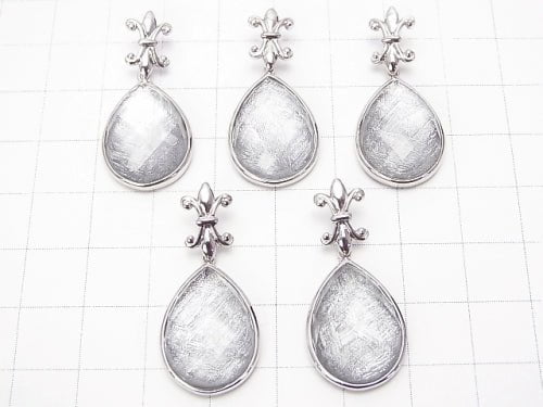 Meteorite w/Fleur Bail Pear shape Pendant 20x15x6mm Silver925