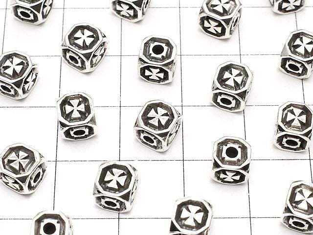 Silver 925 Cross Motif Cube Bead 6x6x6mm 1pc