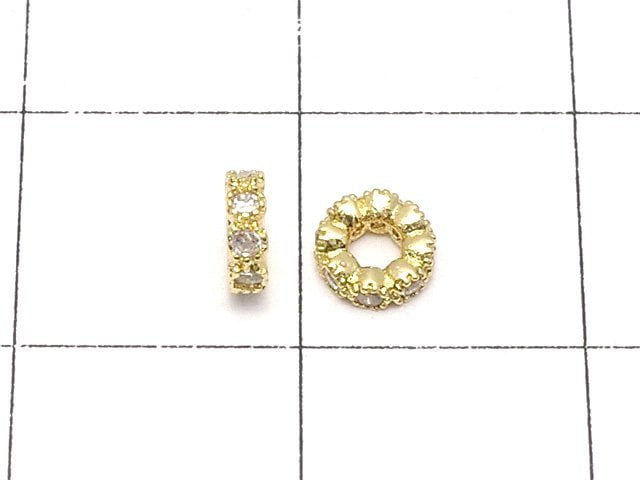 Metal parts Rondelle 4x4x1.5mm (with CZ) Gold color 5pcs