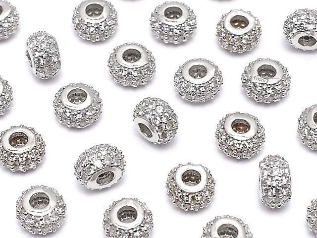 Metal Rondelle 6x6x3.5mm (with CZ) Silver color 1pc