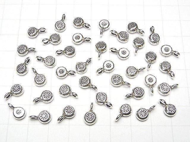 Karen Silver Coin Charm with Sun Pattern, 11x6x3mm, 1pc