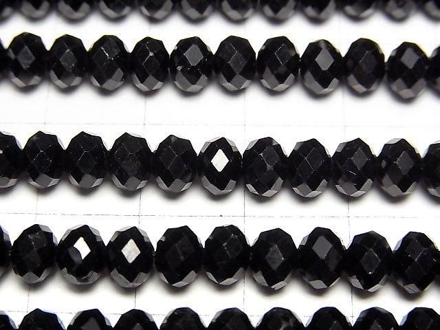 High Quality! Black Tourmaline AA++ Faceted Button Rondelle 6x6x4mm half or 1strand beads (aprx.15inch/37cm)