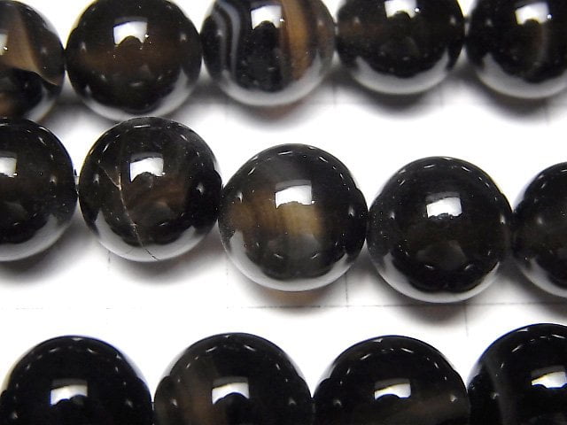 Madagaskar Schwarze Streifen Achat Runde 12mm 1Strang Perlen (ca. 15 Zoll / 36 cm)