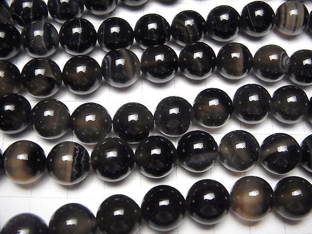 Madagaskar Schwarze Streifen Achat Runde 12mm 1Strang Perlen (ca. 15 Zoll / 36 cm)