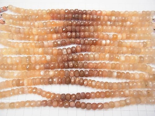 Hochwertiger Oranger Mondstein AAA - AAA - Facettierte Knopf-Rondelle Farbverlauf halb oder 1 Strang Perlen (ca. 7 Zoll / 18 cm)