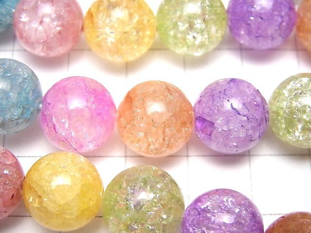 7 Farben mehrfarbige rissige Kristallrunde 12 mm halbe oder 1 Strang Perlen (ca. 15 Zoll / 37 cm)