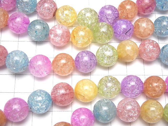 7 Farben mehrfarbige rissige Kristallrunde 12 mm halbe oder 1 Strang Perlen (ca. 15 Zoll / 37 cm)